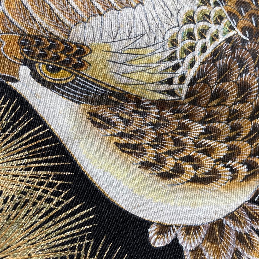 【最高級】訳あり品　日本製　正絹　初着　お宮参り用 黒地 鷹と獅子柄