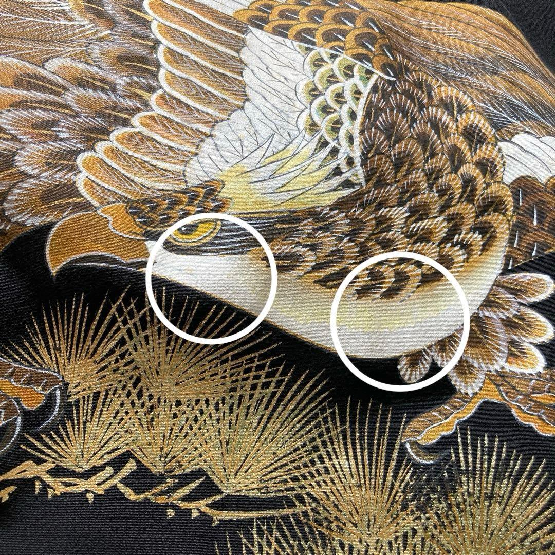 【最高級】訳あり品　日本製　正絹　初着　お宮参り用 黒地 鷹と獅子柄