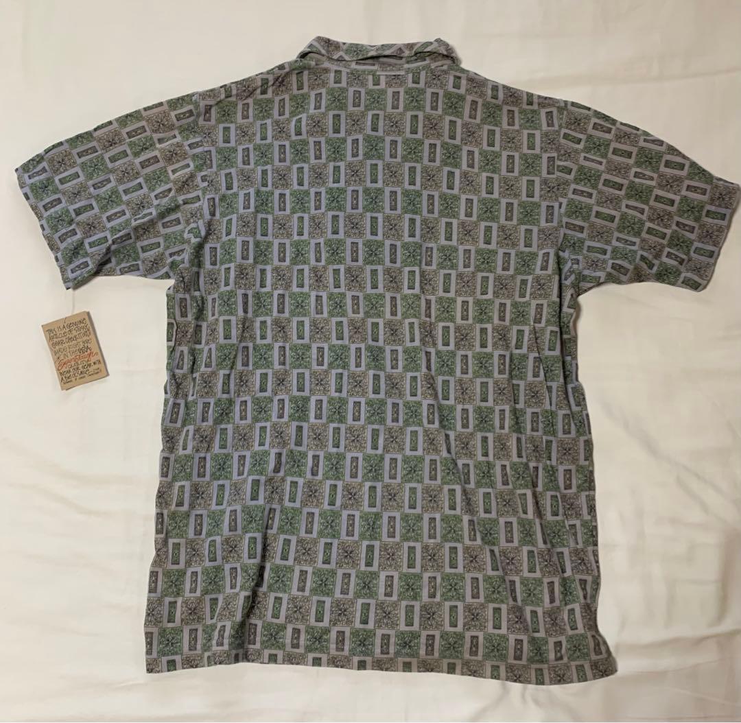 old STUSSY 総柄　シャツ　ヴィンテージ 白タグ　ステューシー　黒タグ