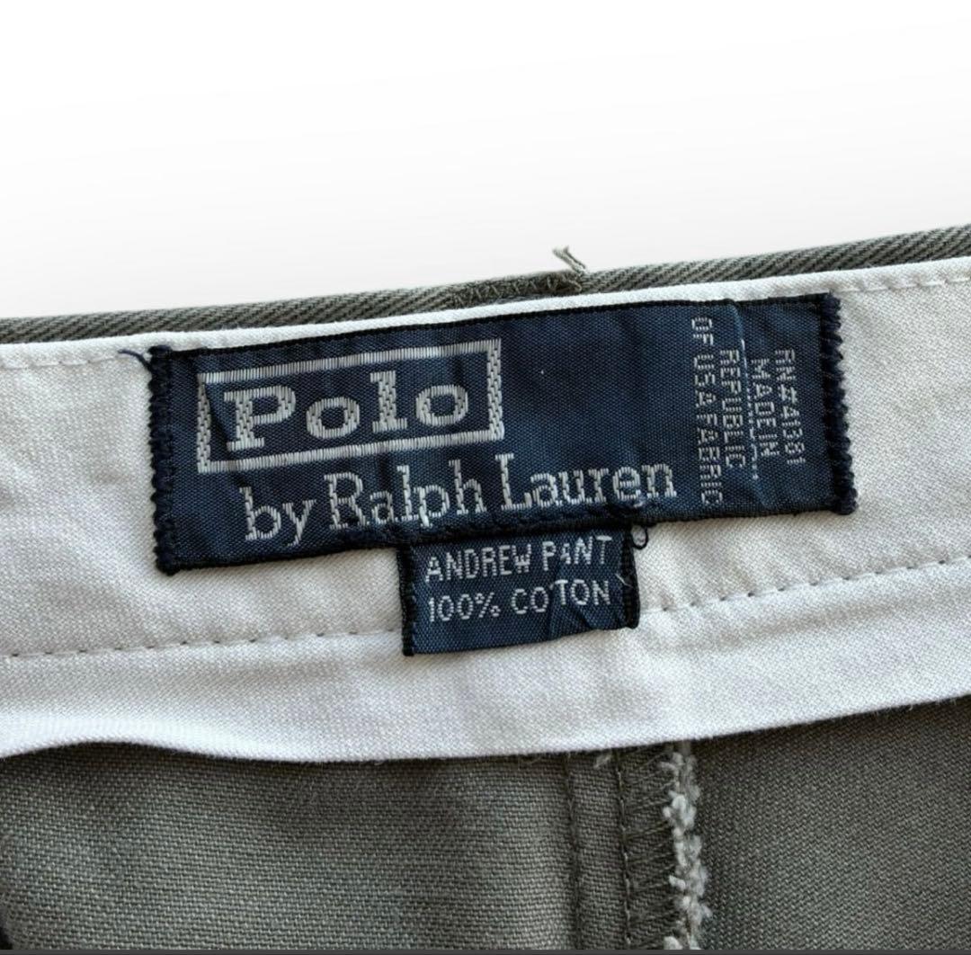 90s ポロ ラルフローレンW32 グレーカーキ ポロチノ アンドリュー パンツ