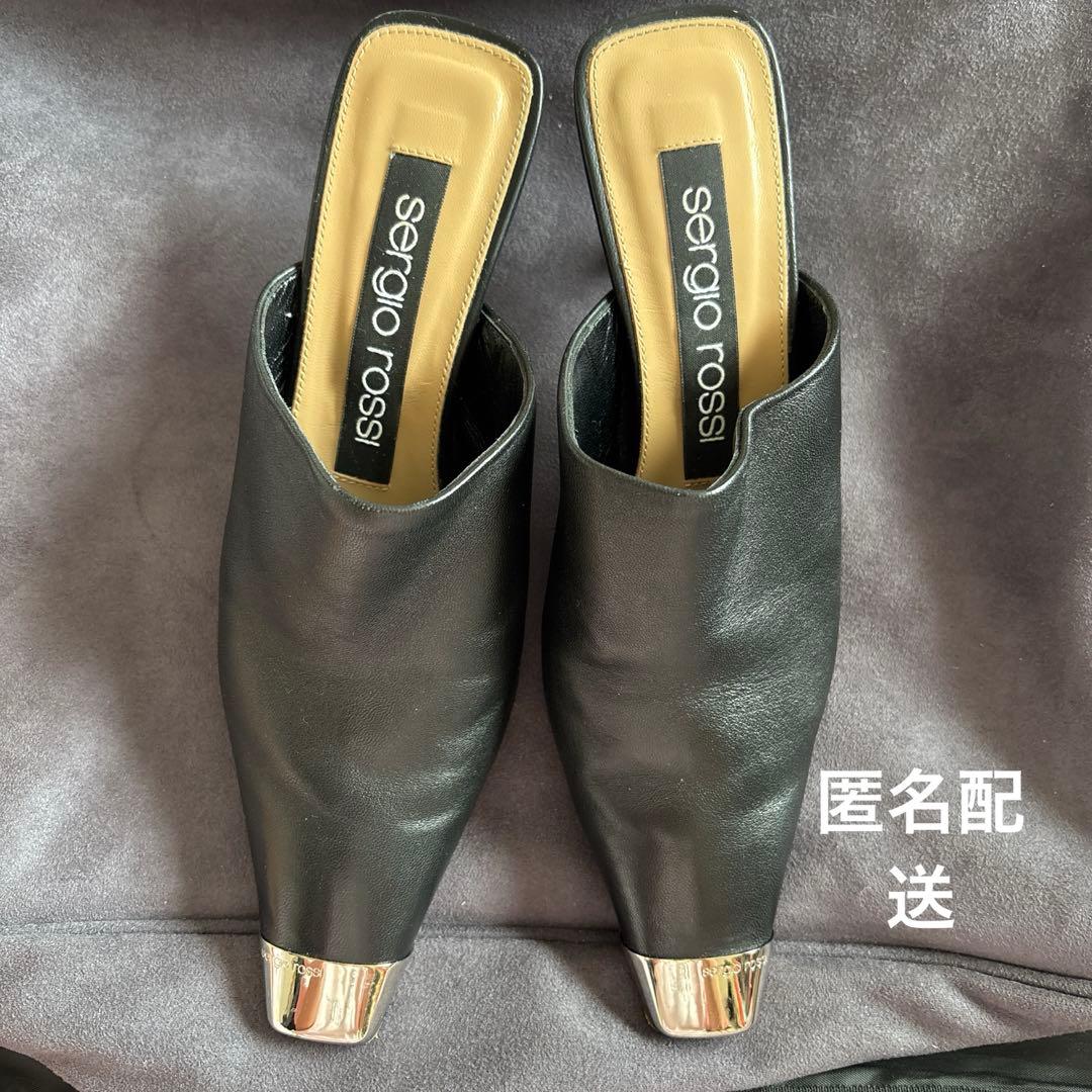 セルジオロッシ ブラックレザー ヒール6cm 36 1/2 （23.5）