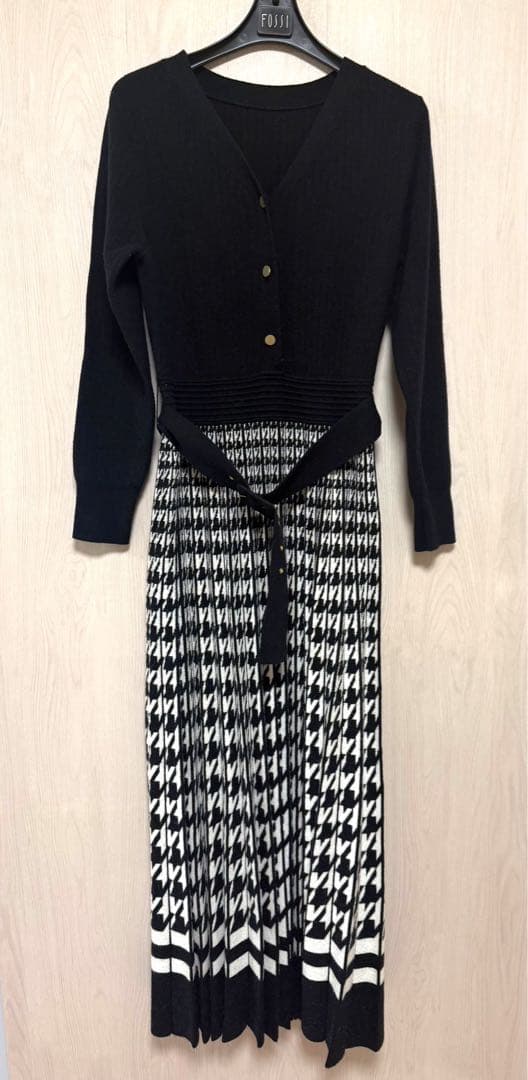 ダイアグラム　千鳥柄　ニットロングワンピース　グレースコンチネンタル