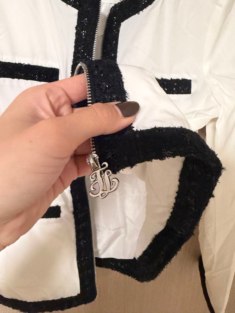 FairLiar ホワイト ブラック ジャケット　ツイード　ダウン