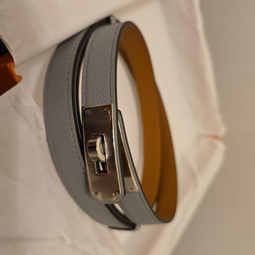 新品 HERMES ケリーベルト水色×シルバー金具