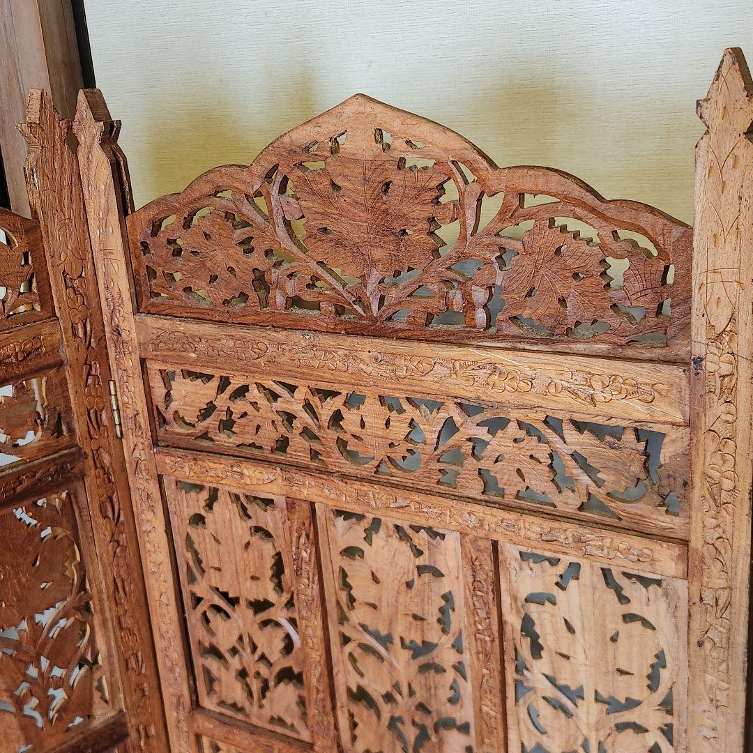 パーティション　木製　アジアン　手彫り　彫刻　アンティーク　衝立　目隠し