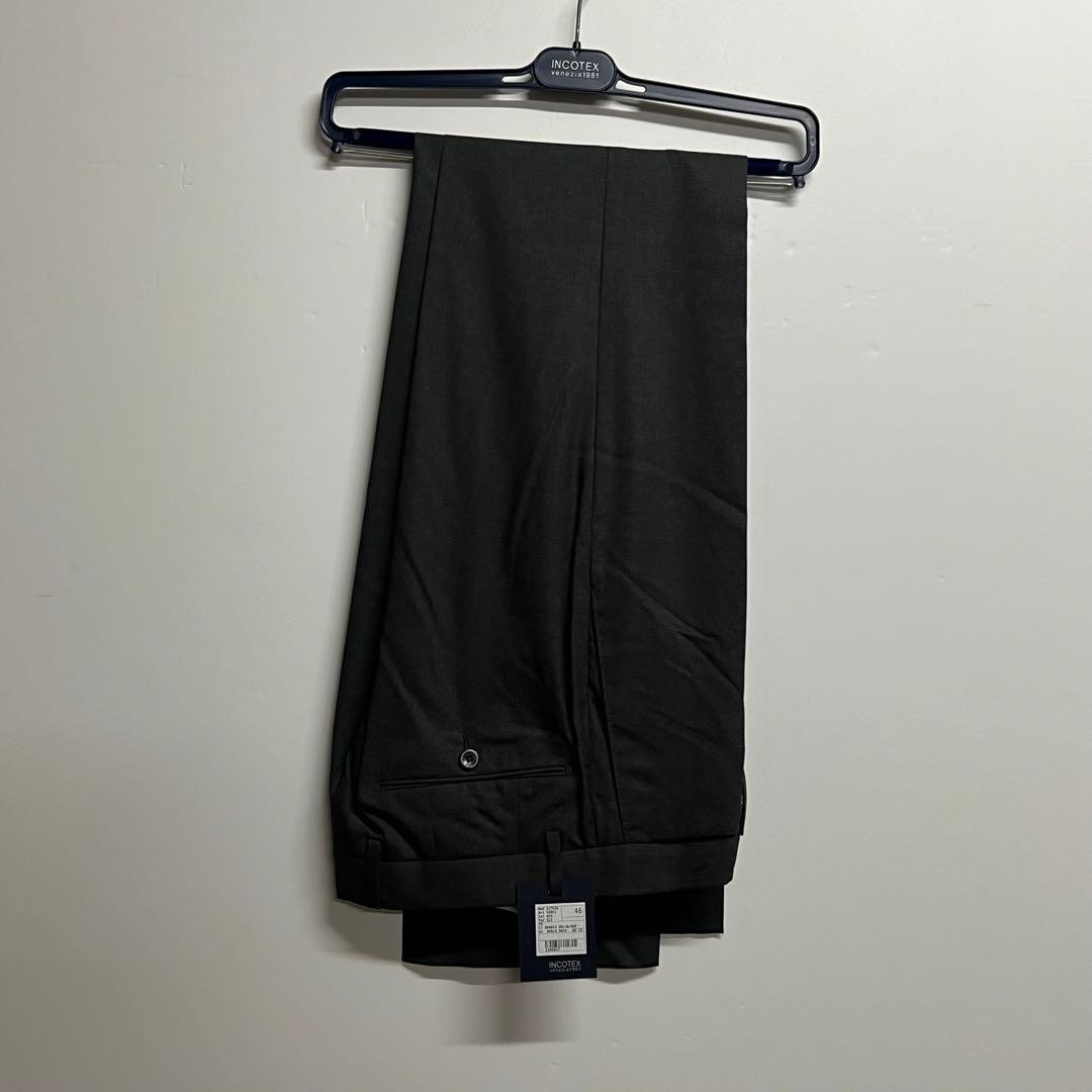 【新品未使用品】インコテックス スラックスパンツ ウール チャコールグレー 46