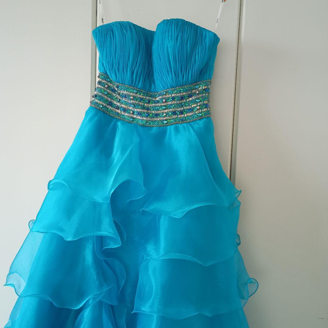 Bicici ブルー フリル シフォン ロングドレス