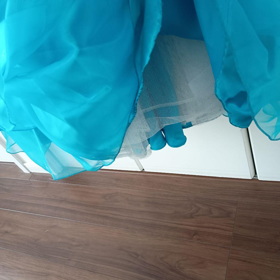 Bicici ブルー フリル シフォン ロングドレス