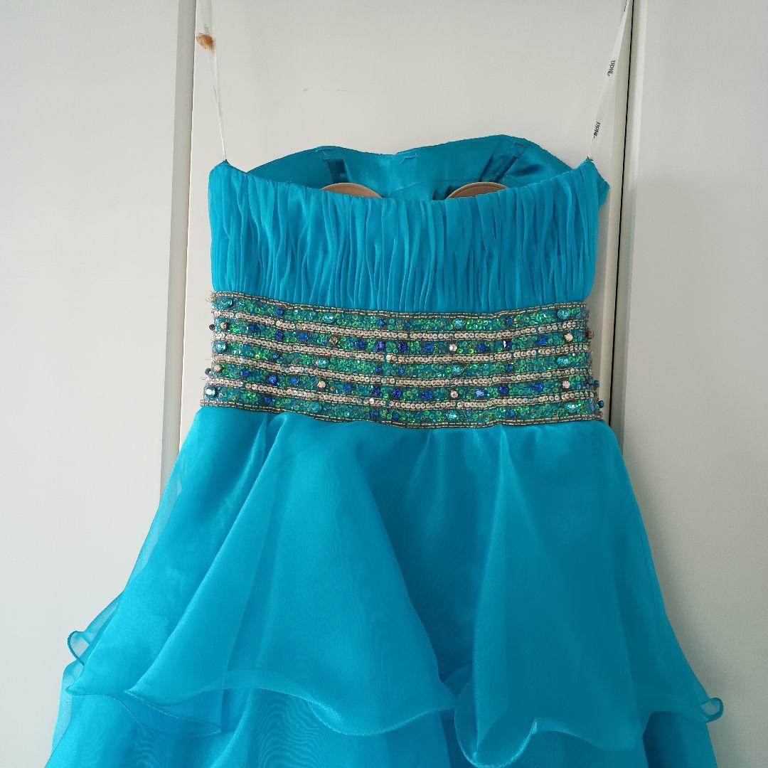 Bicici ブルー フリル シフォン ロングドレス