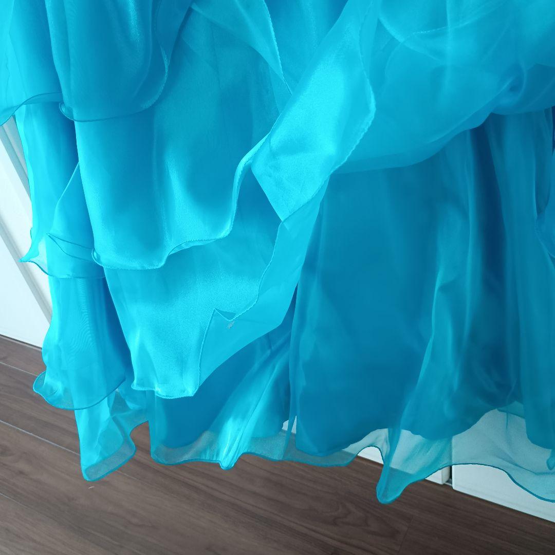 Bicici ブルー フリル シフォン ロングドレス