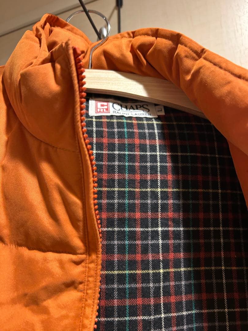90sCHAPS Ralph Laureダウンベスト オレンジ タータンチェック