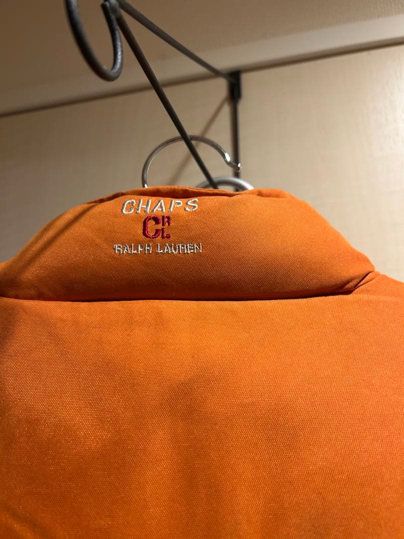90sCHAPS Ralph Laureダウンベスト オレンジ タータンチェック