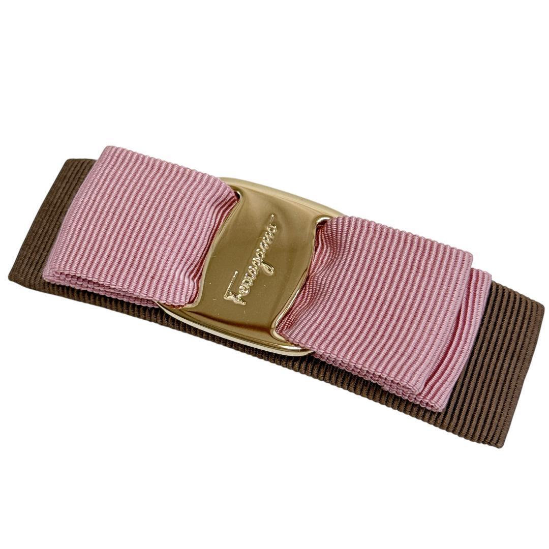 希少色 フェラガモ バレッタ ヘアアクセサリー ヴァラ リボン　ピンク