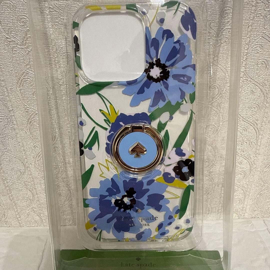 新品kate spade⭐️iPhone16 PRO リング付きスマホケース 青花