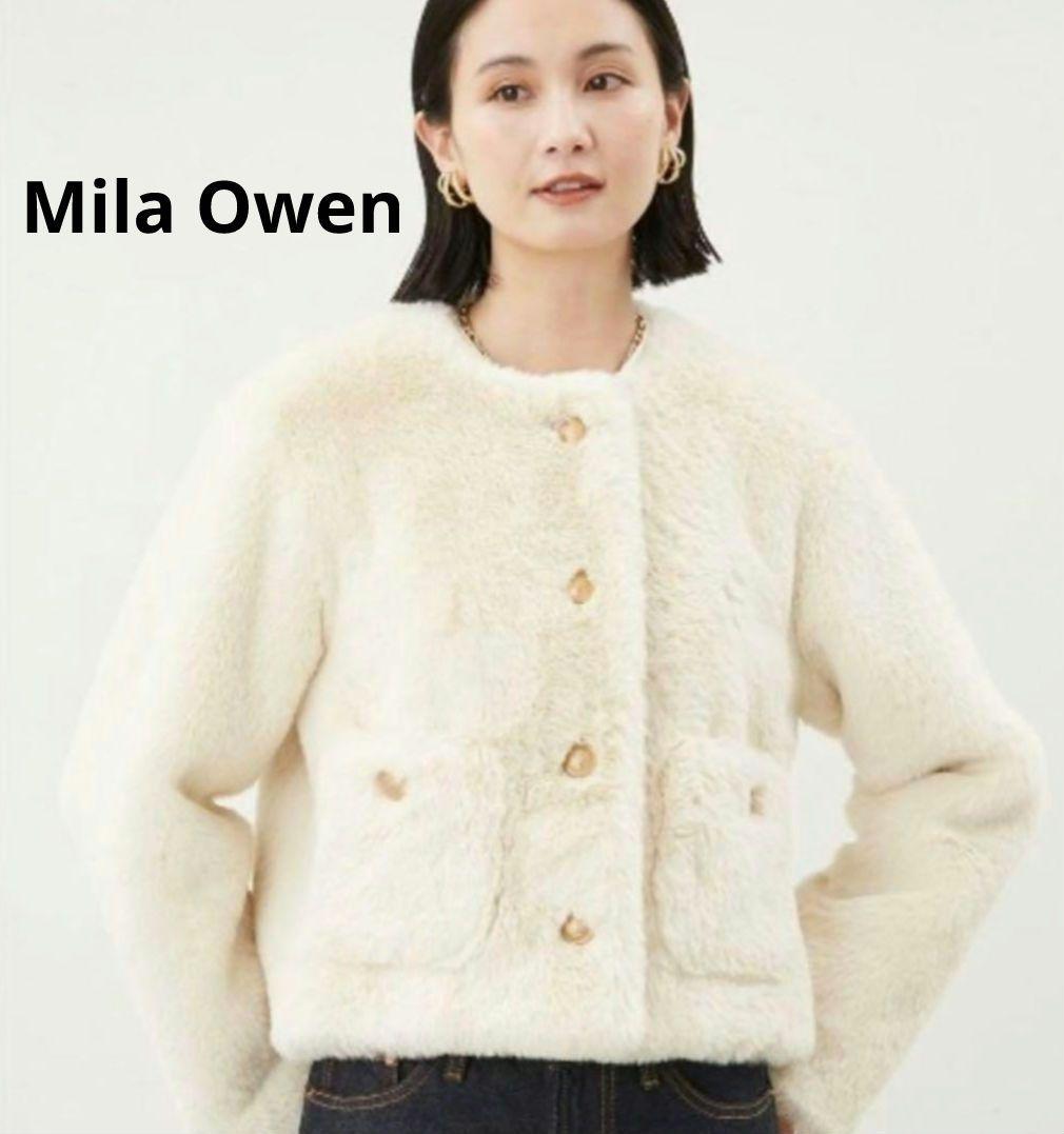 ミラオーウェン 金ボタンクロップドファージャケット