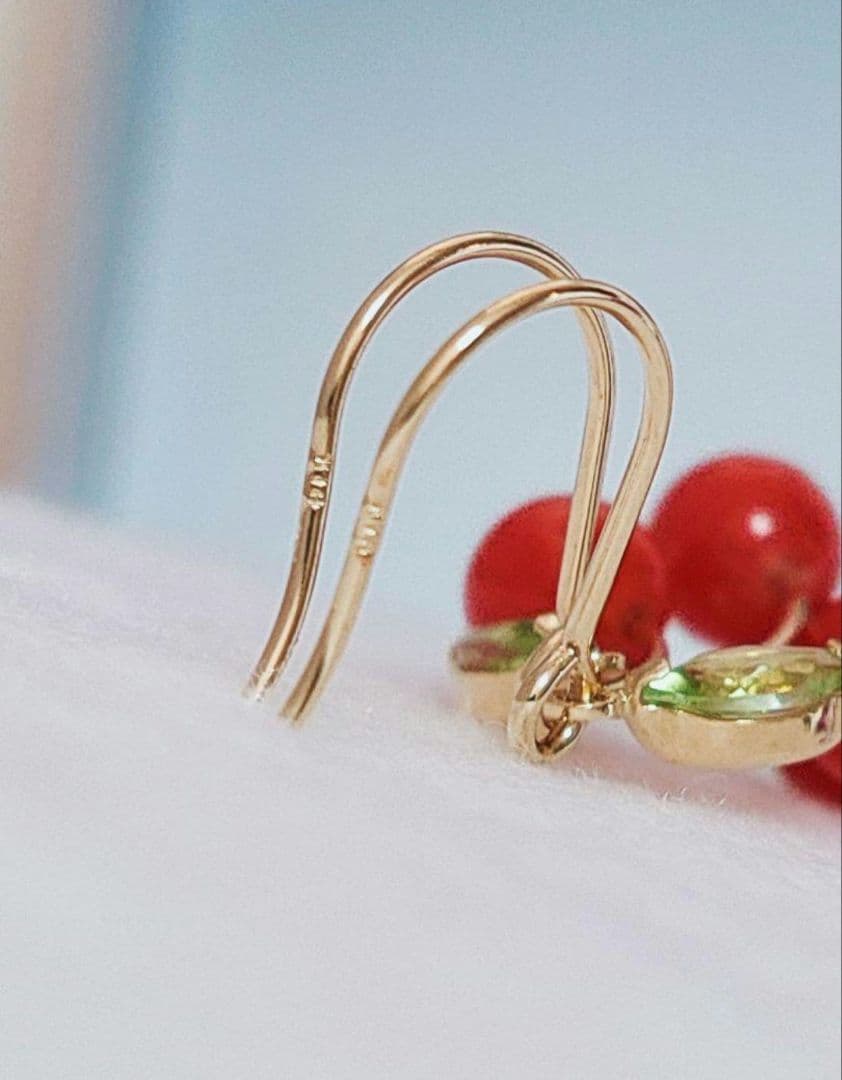 未使用品 k18 赤珊瑚 ペリドット ネックレス と ピアス セット