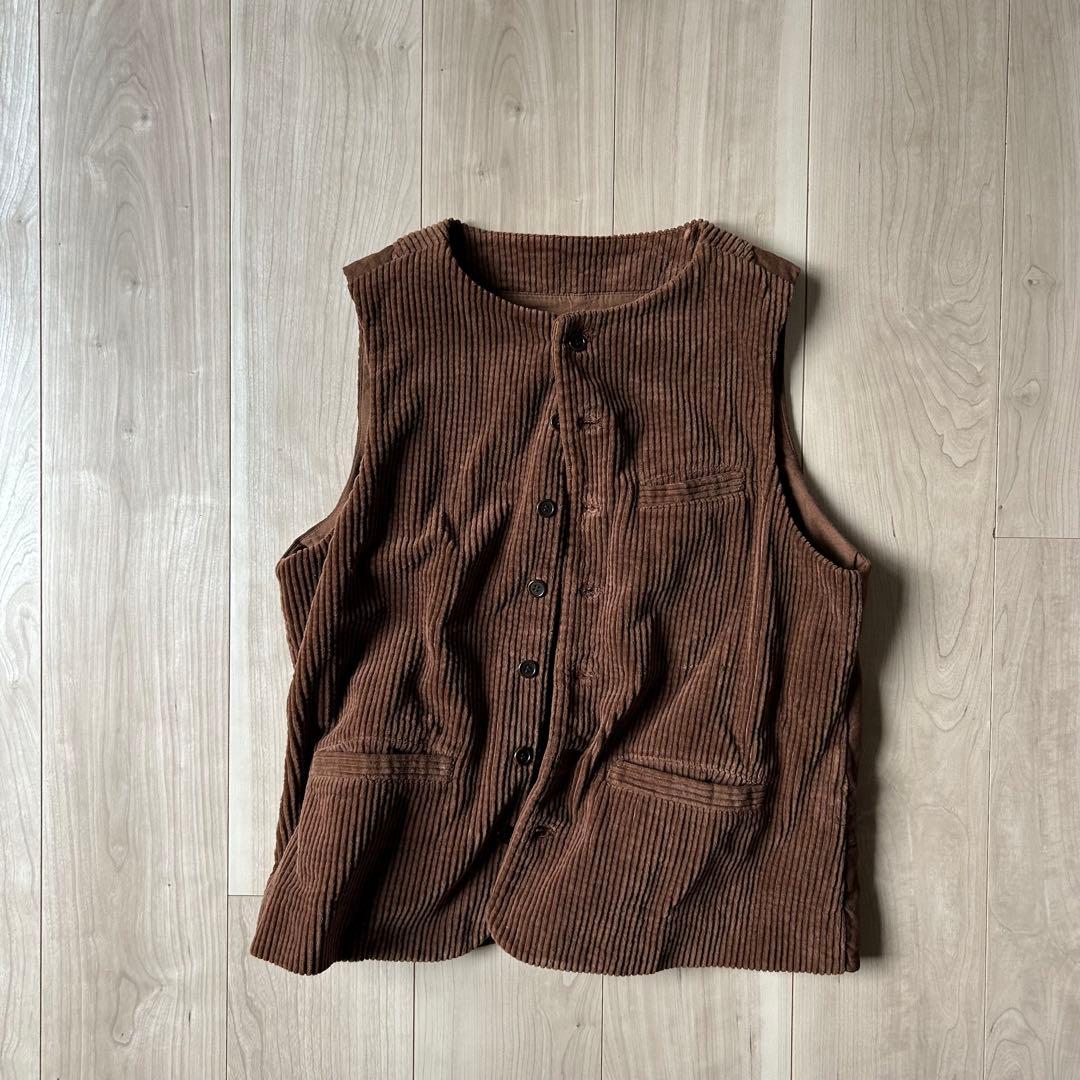 極美品＊nest Robe コットンコーデュロイハンティングベスト 後身頃リネン