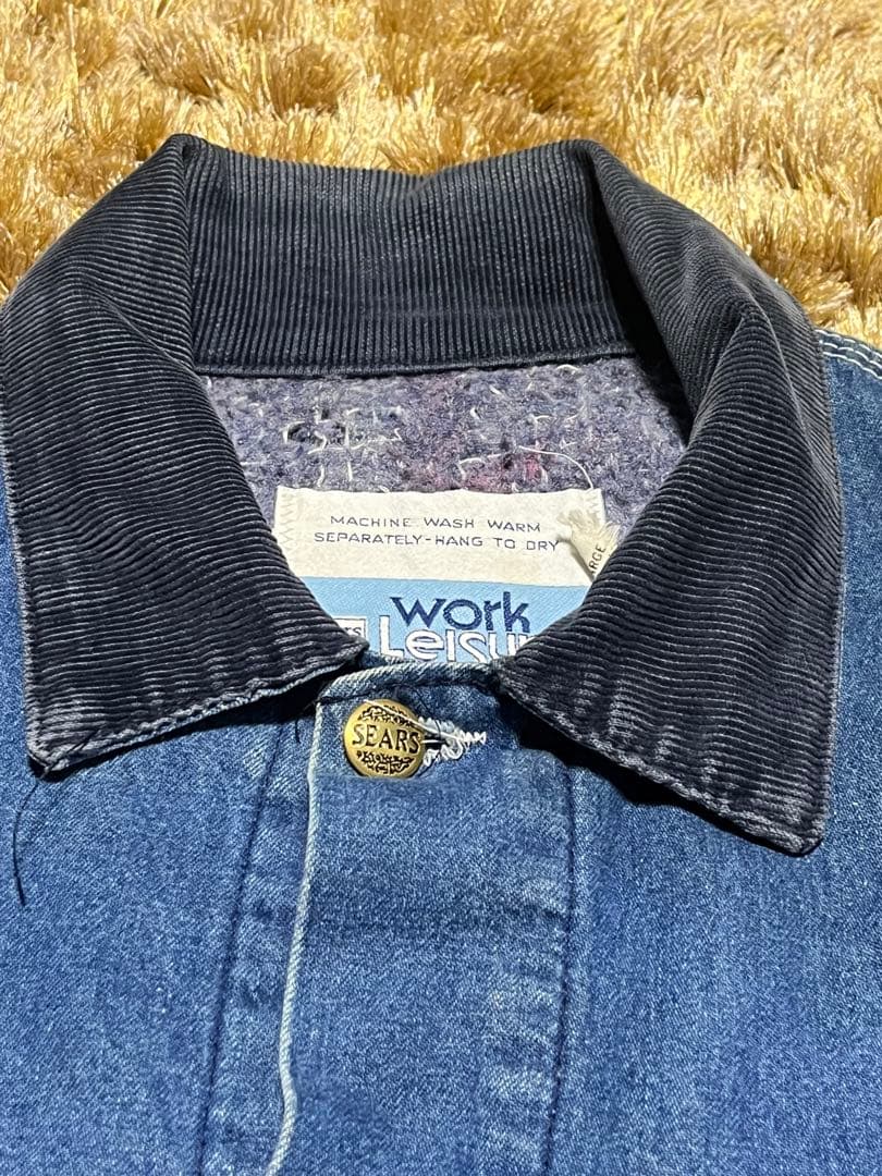 60s USA製 Sears デニムカバーオール 襟コーデュロイ ブランケット付