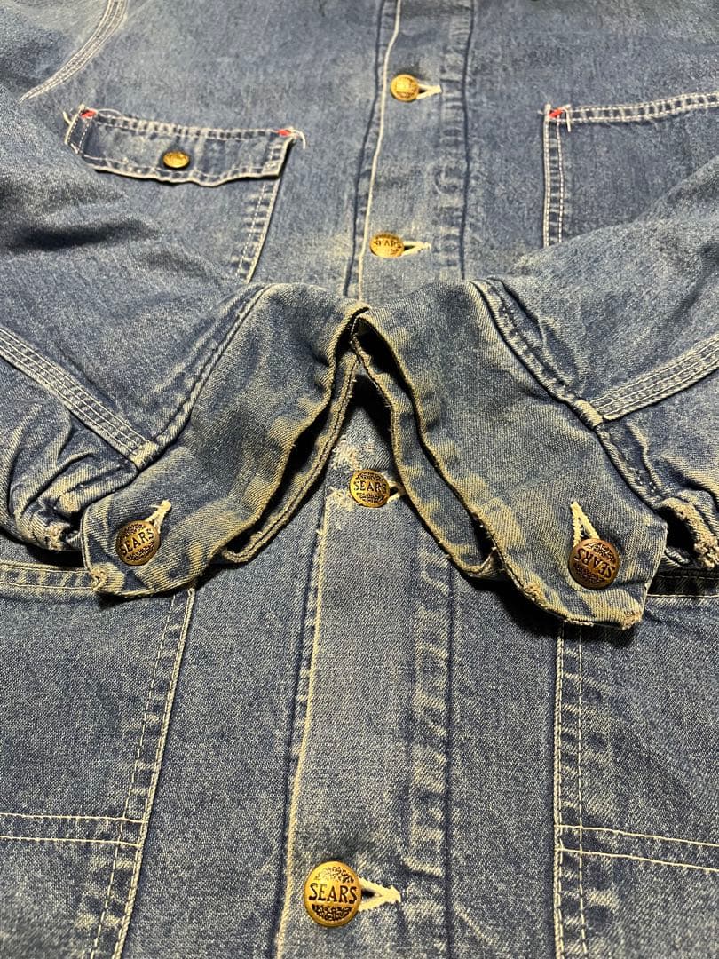 60s USA製 Sears デニムカバーオール 襟コーデュロイ ブランケット付
