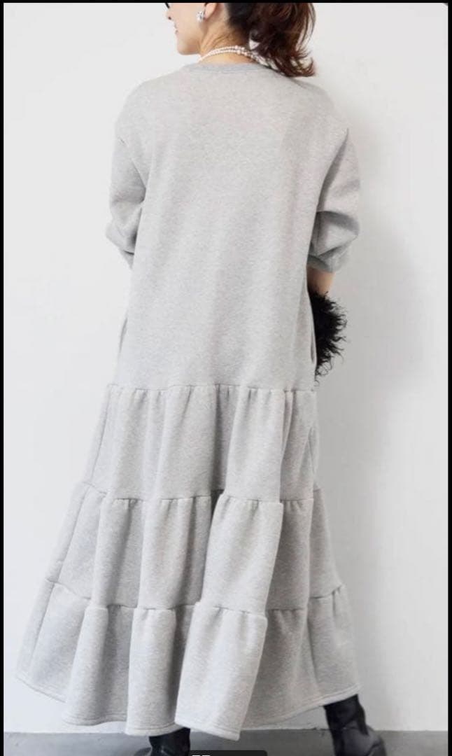 plusOTO.HA裏起毛ティアードスウェットワンピース/グレー