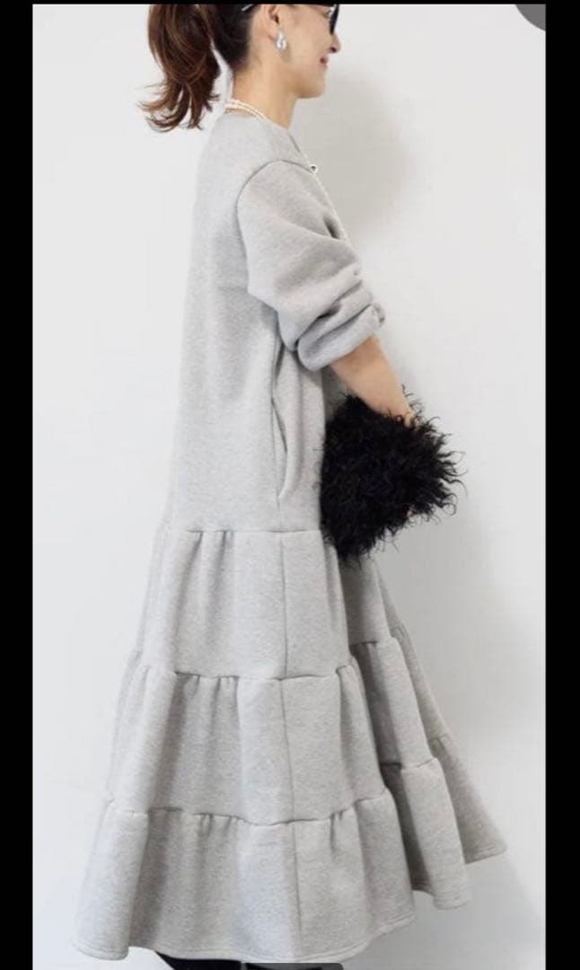 plusOTO.HA裏起毛ティアードスウェットワンピース/グレー