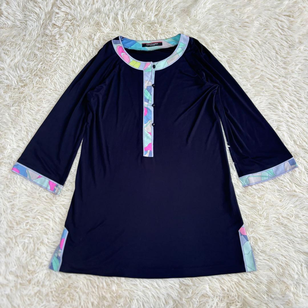 レオナール　チュニック　カンカン素材　ネイビー　サイズ3