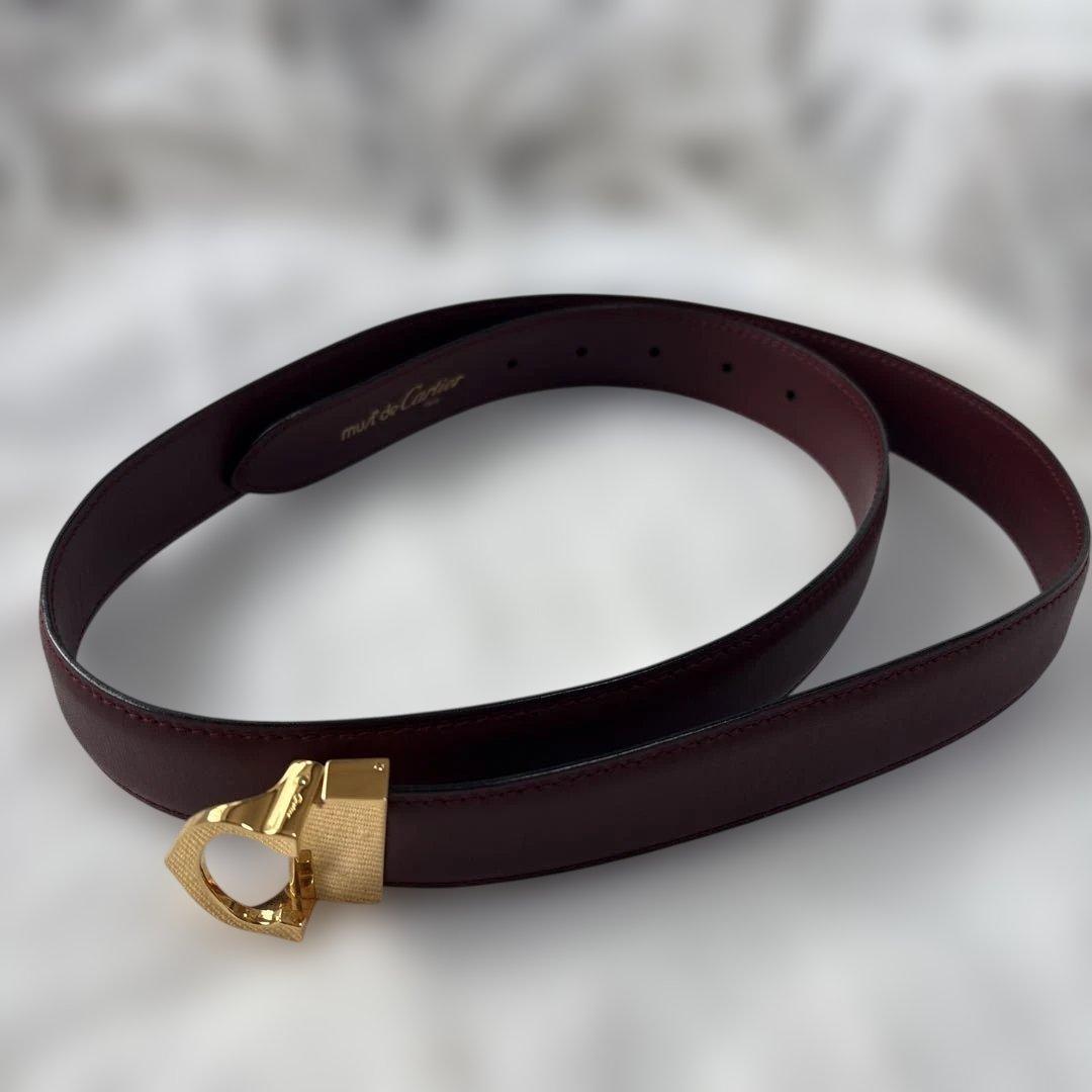 Cartier バーガンディ レザー ベルト