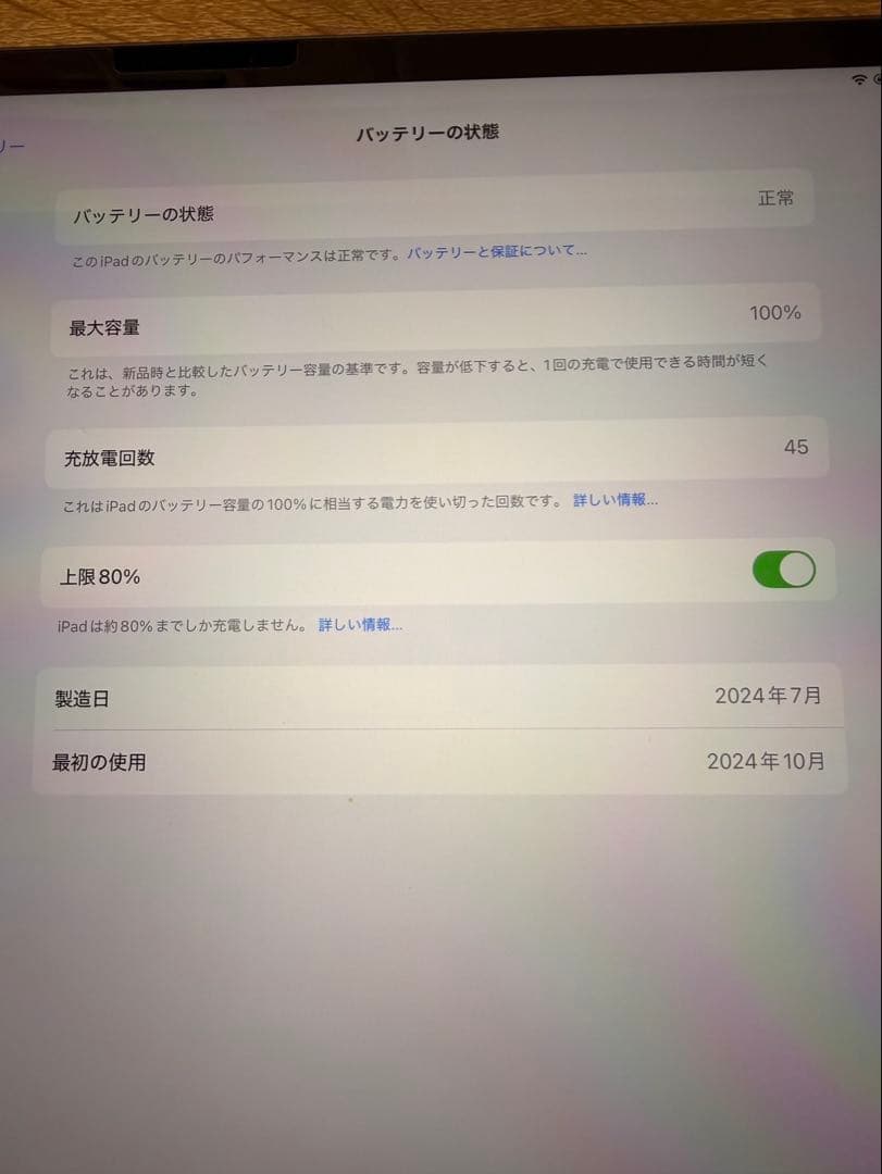 iPad Air 13 M2 電池100%充電45回