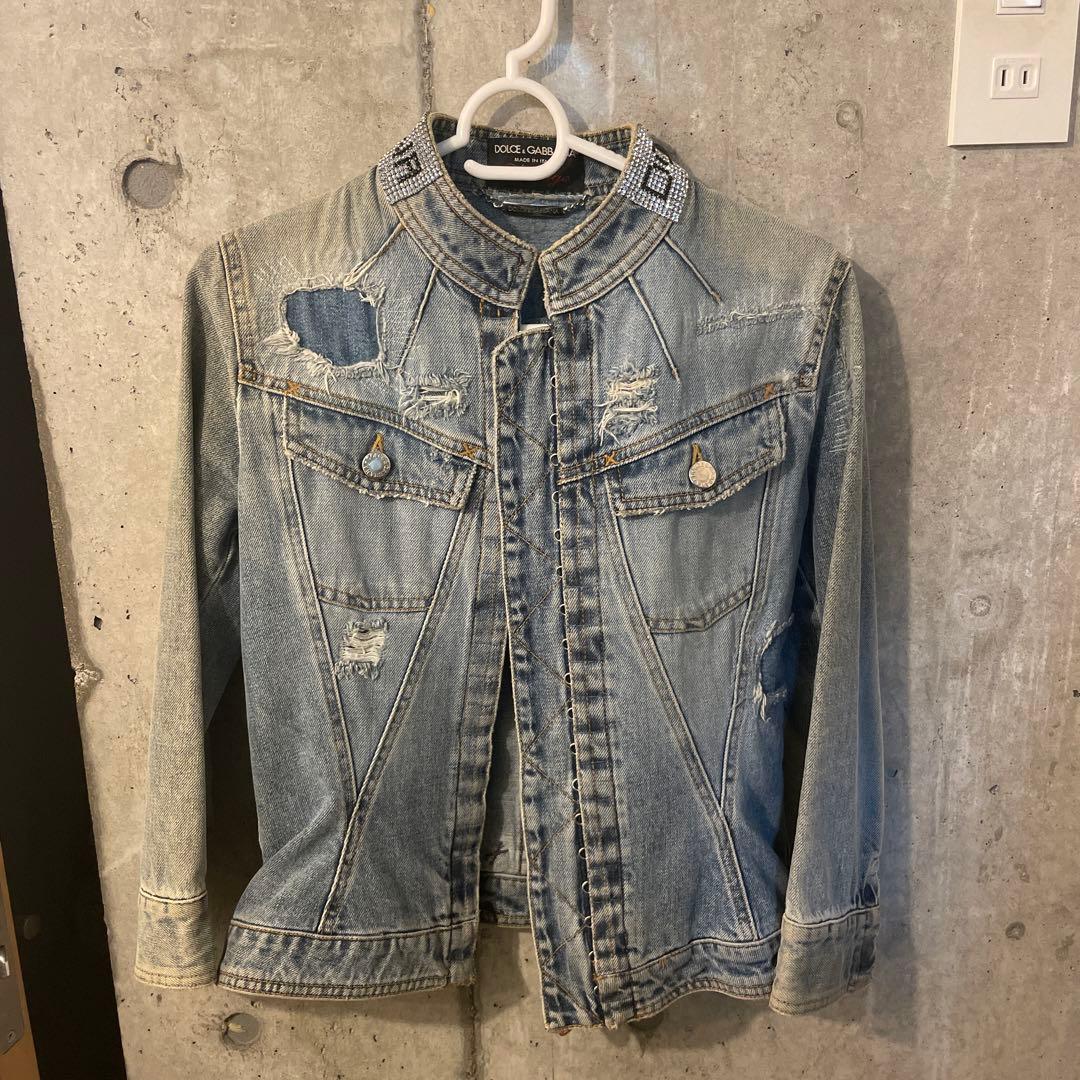 ドルチェとガバンナ ビーズ装飾 ダメージデニムジャケット