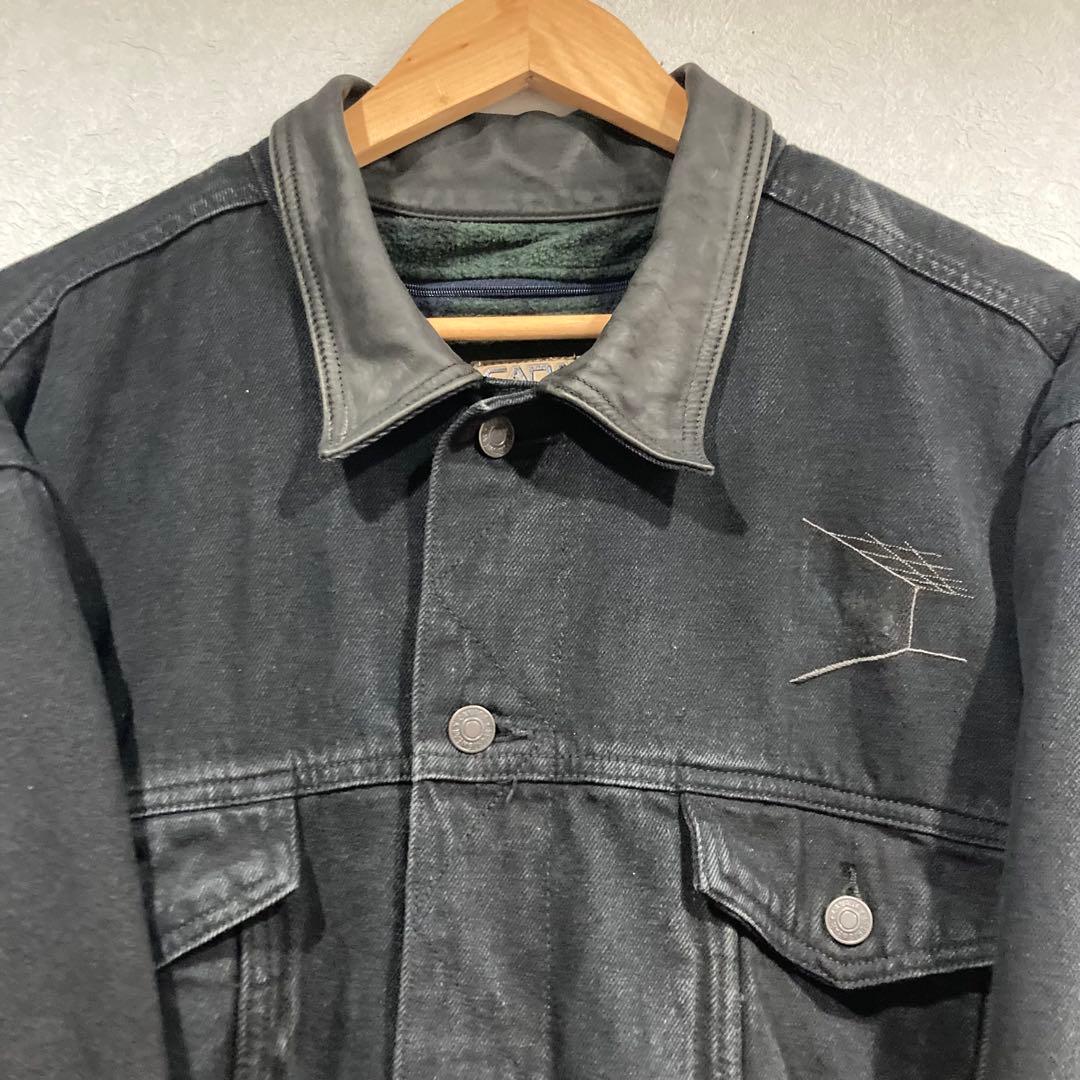襟レザー gジャン ブラックデニム ジャケット XL リーバイス edifice