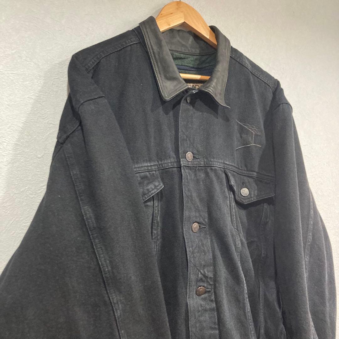 襟レザー gジャン ブラックデニム ジャケット XL リーバイス edifice