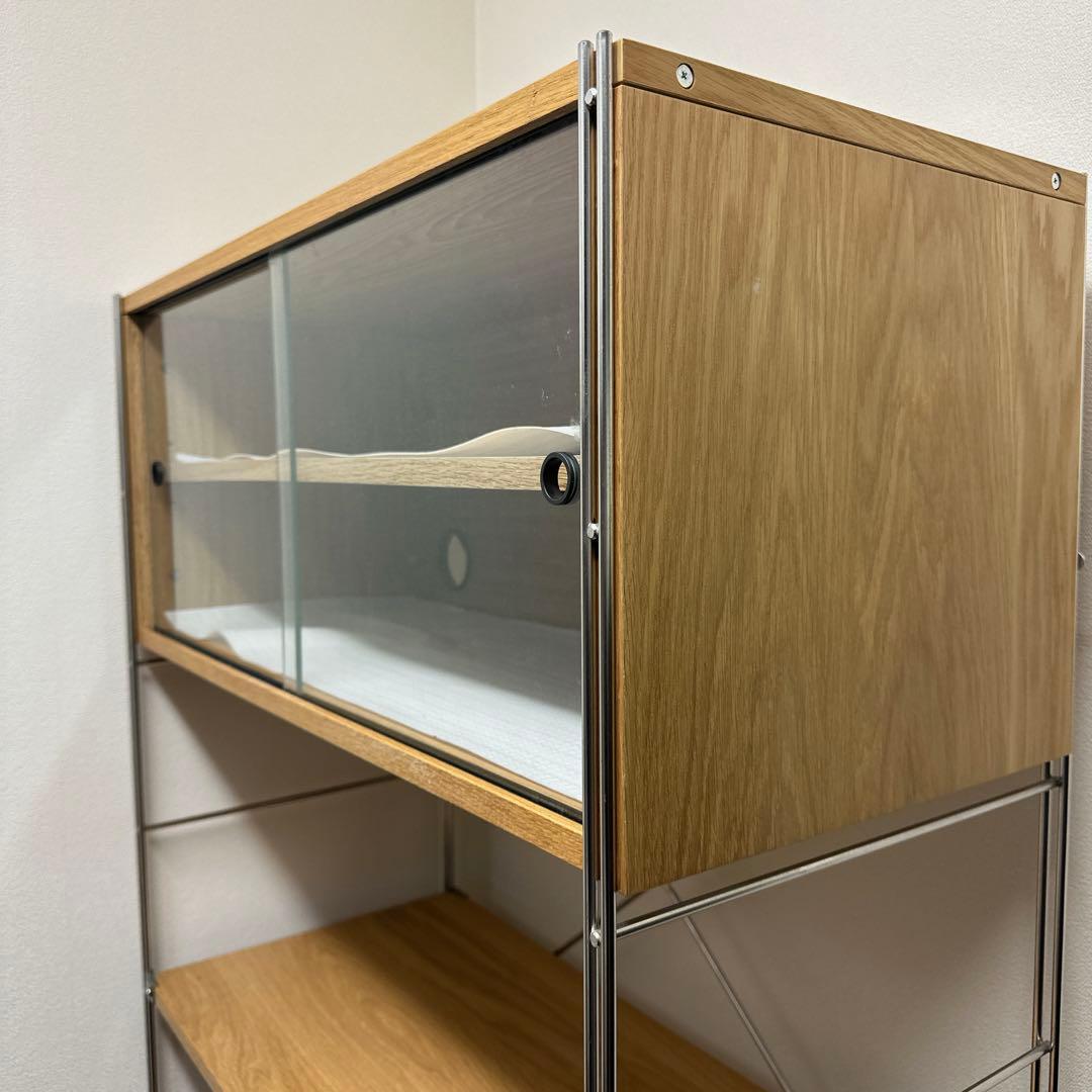 スチール・ステンレスユニットシェルフ用・ボックス・ガラス引き戸・オーク材