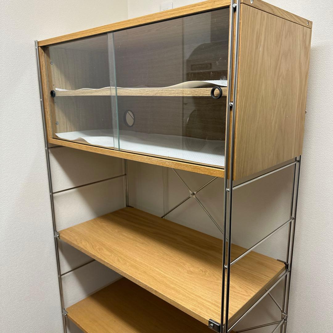 スチール・ステンレスユニットシェルフ用・ボックス・ガラス引き戸・オーク材
