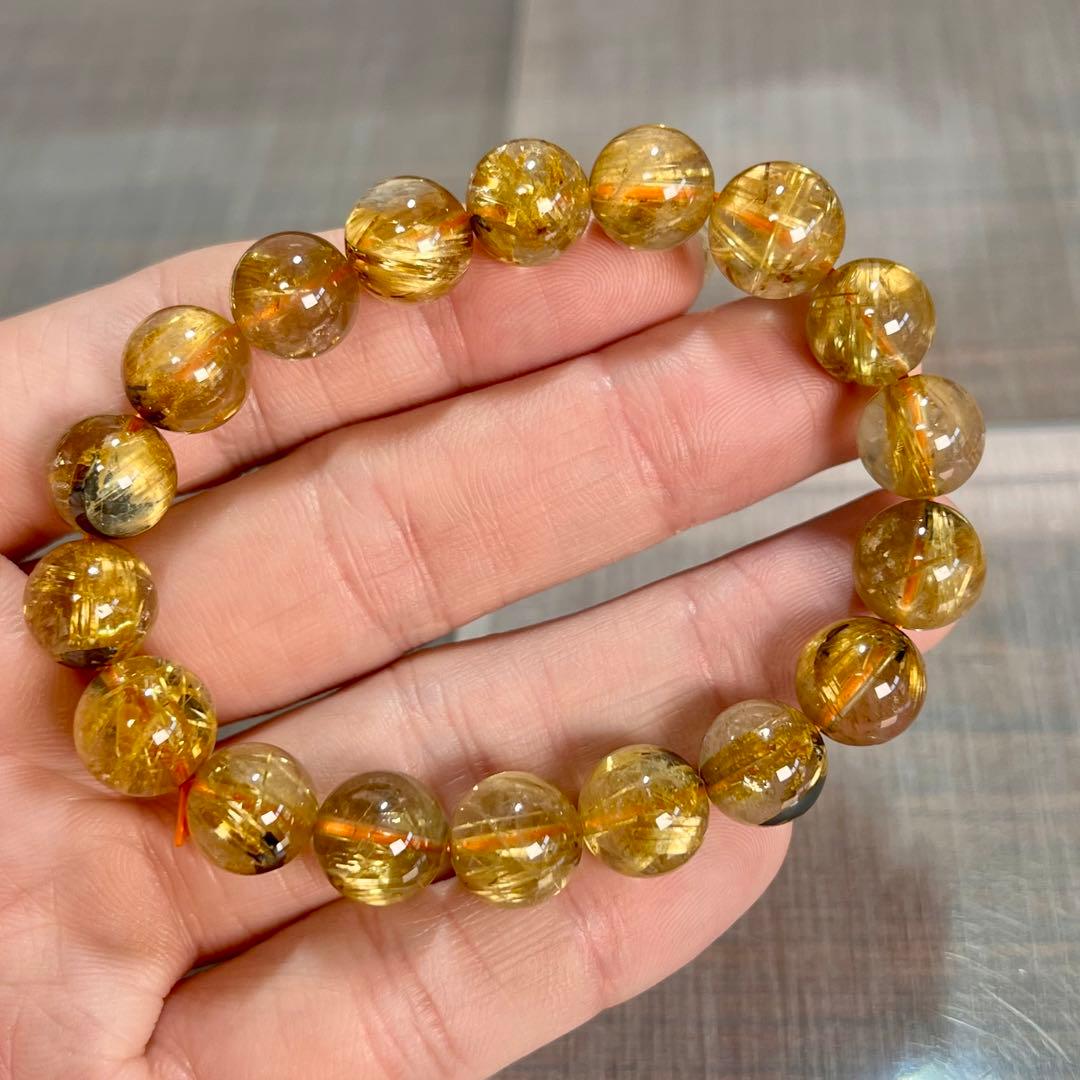 金運強　太陽放射ルチルブレスレット　ヘマタイト　ルチルクォーツ　3-5