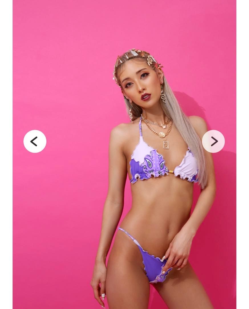 バンダナ柄　ペイズリー柄　パープル　ビキニ　紫　ギャル