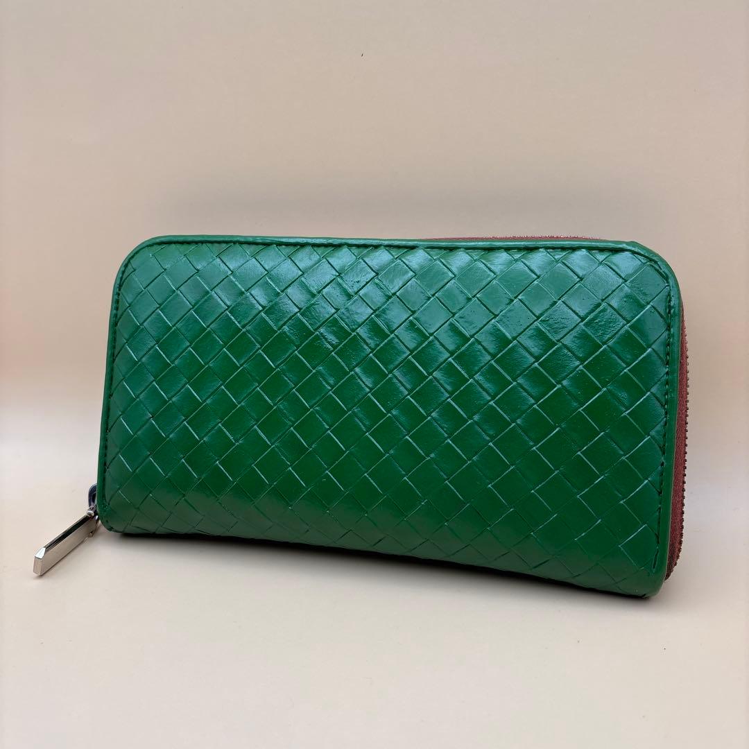 ①◆正規品◆ボッティガヴェネタイントレチャート ラウンドファスナー長財布グリーン