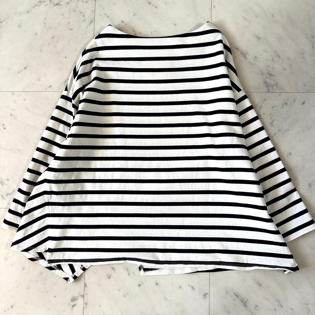 極美品♪ビアズリー アシンメトリー 切替ボーダーブラウス 花刺繍 フラワー