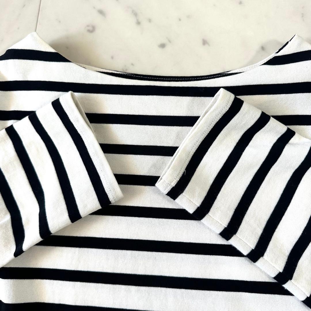 極美品♪ビアズリー アシンメトリー 切替ボーダーブラウス 花刺繍 フラワー