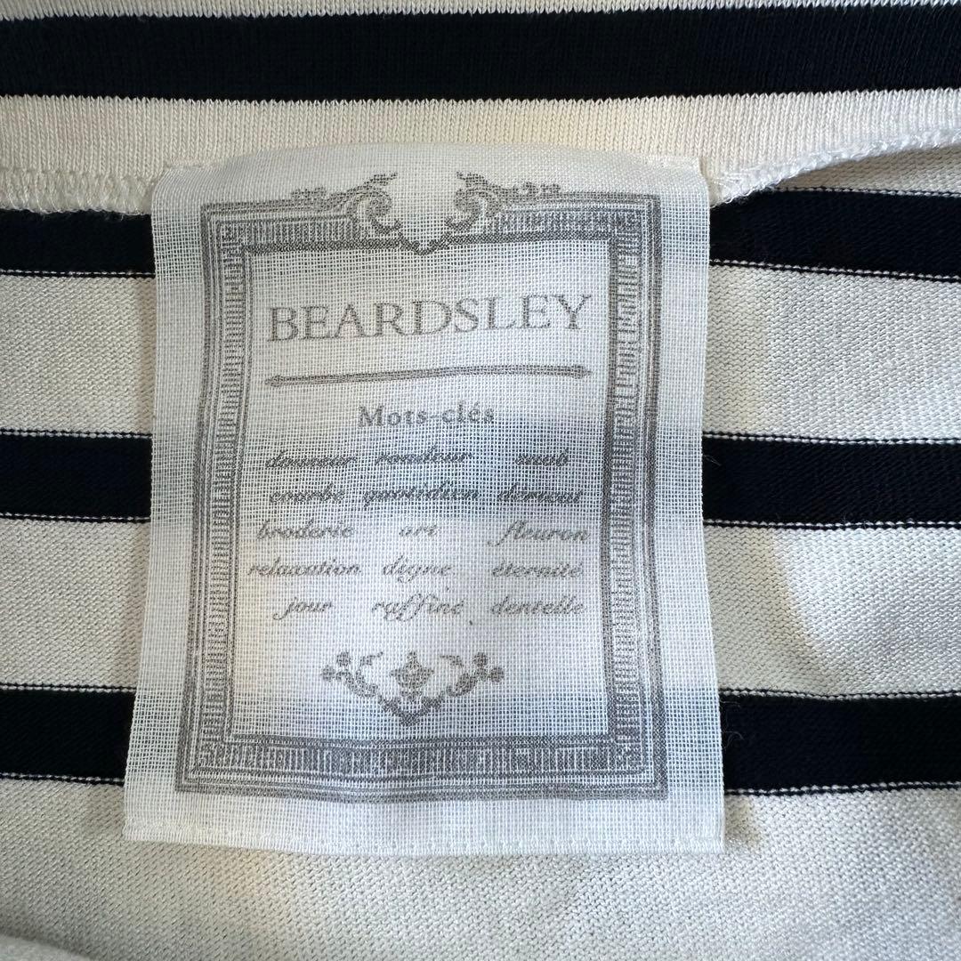 極美品♪ビアズリー アシンメトリー 切替ボーダーブラウス 花刺繍 フラワー