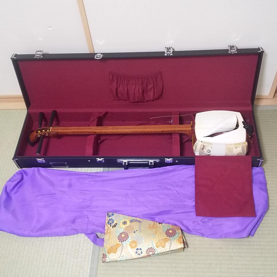 三味線　中棹　バチ　バチ収納ケース　ハードケース　セット　破れあり