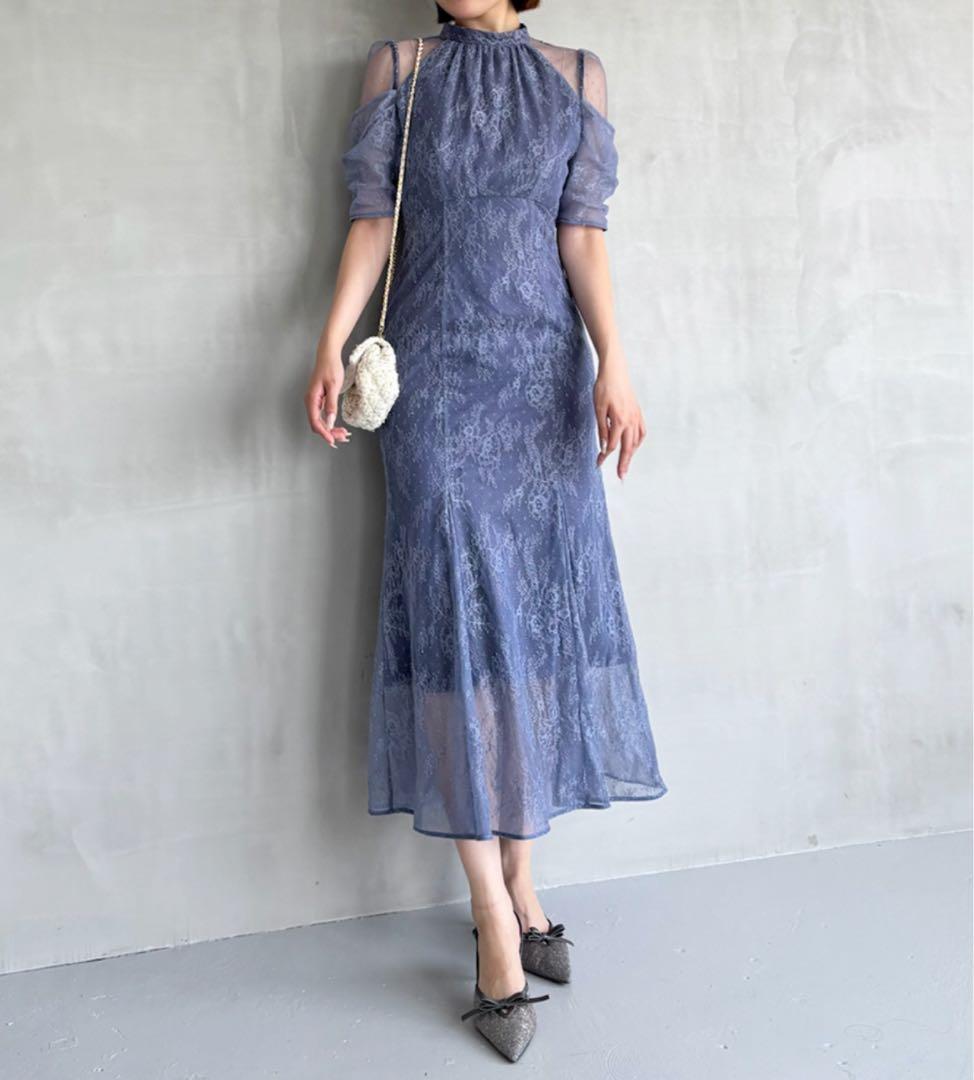 SNIDEL シアーショルダーレースドレス DBLU 0