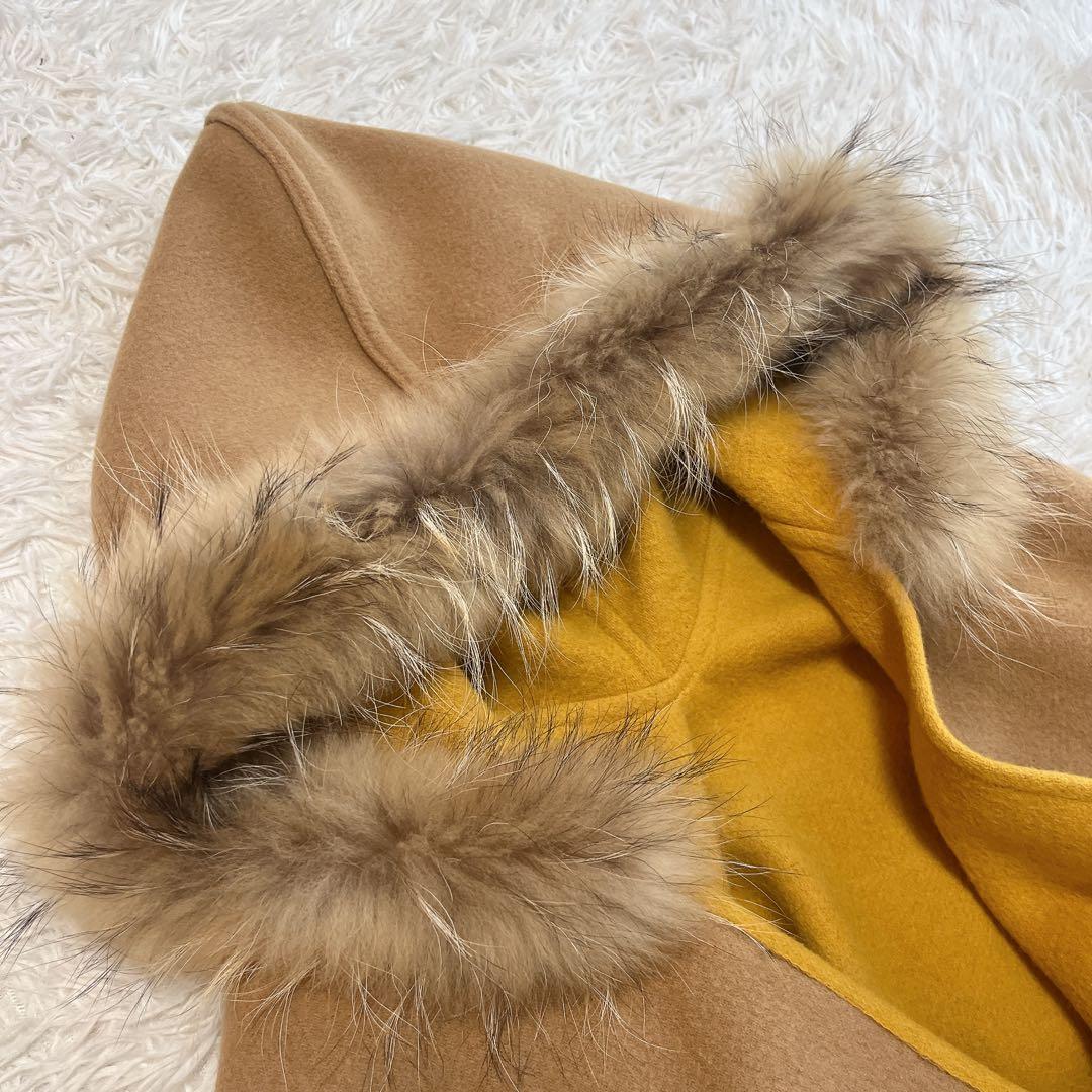 美品 グレースコンチネンタル ダイアグラム ポンチョ ラクーンファー フード