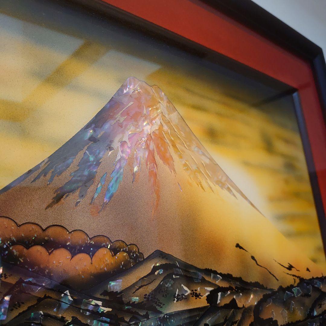 【美品】螺鈿細工　絵画　富士山　縁起物　浮世絵風　一点物