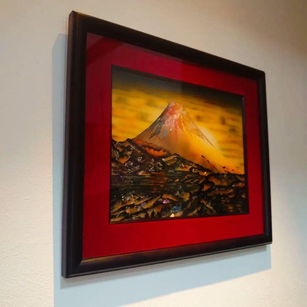 【美品】螺鈿細工　絵画　富士山　縁起物　浮世絵風　一点物