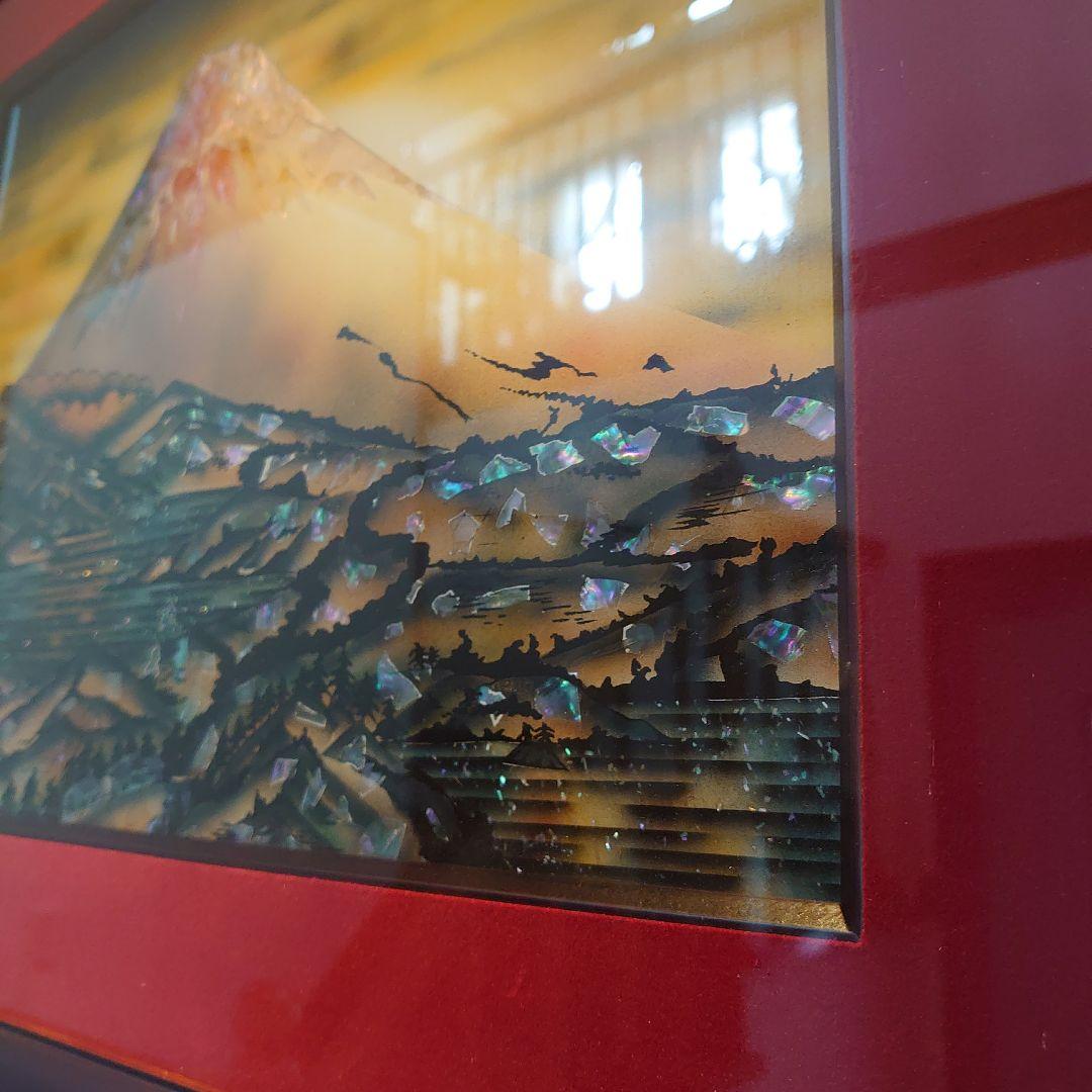 【美品】螺鈿細工　絵画　富士山　縁起物　浮世絵風　一点物