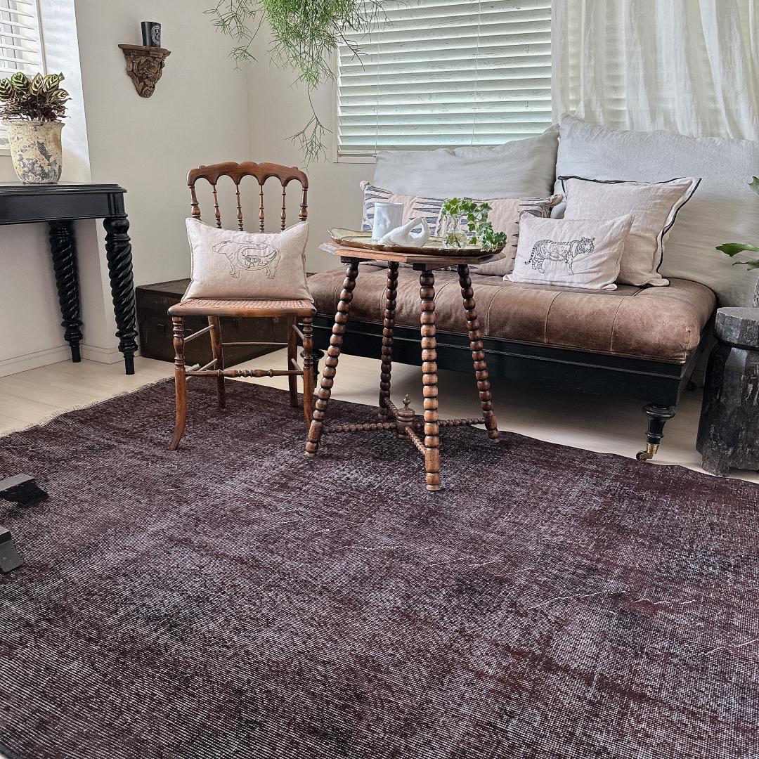 トルコ ヴィンテージラグA47 超大判 レア ダークブラウン オーバーダイラグ