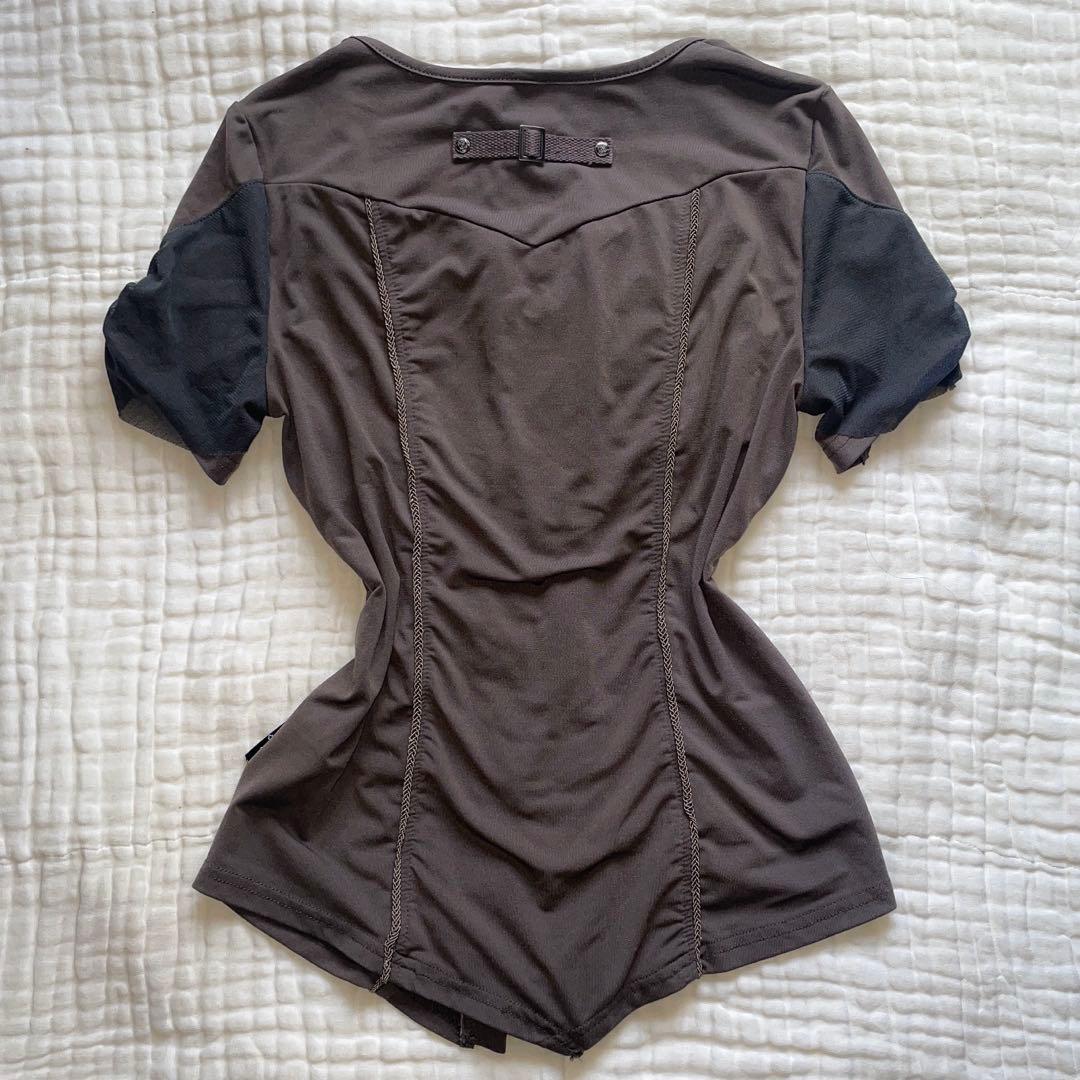 00s 希少 ozz croce チャーム付きレースアップ切り替えv系カットソー