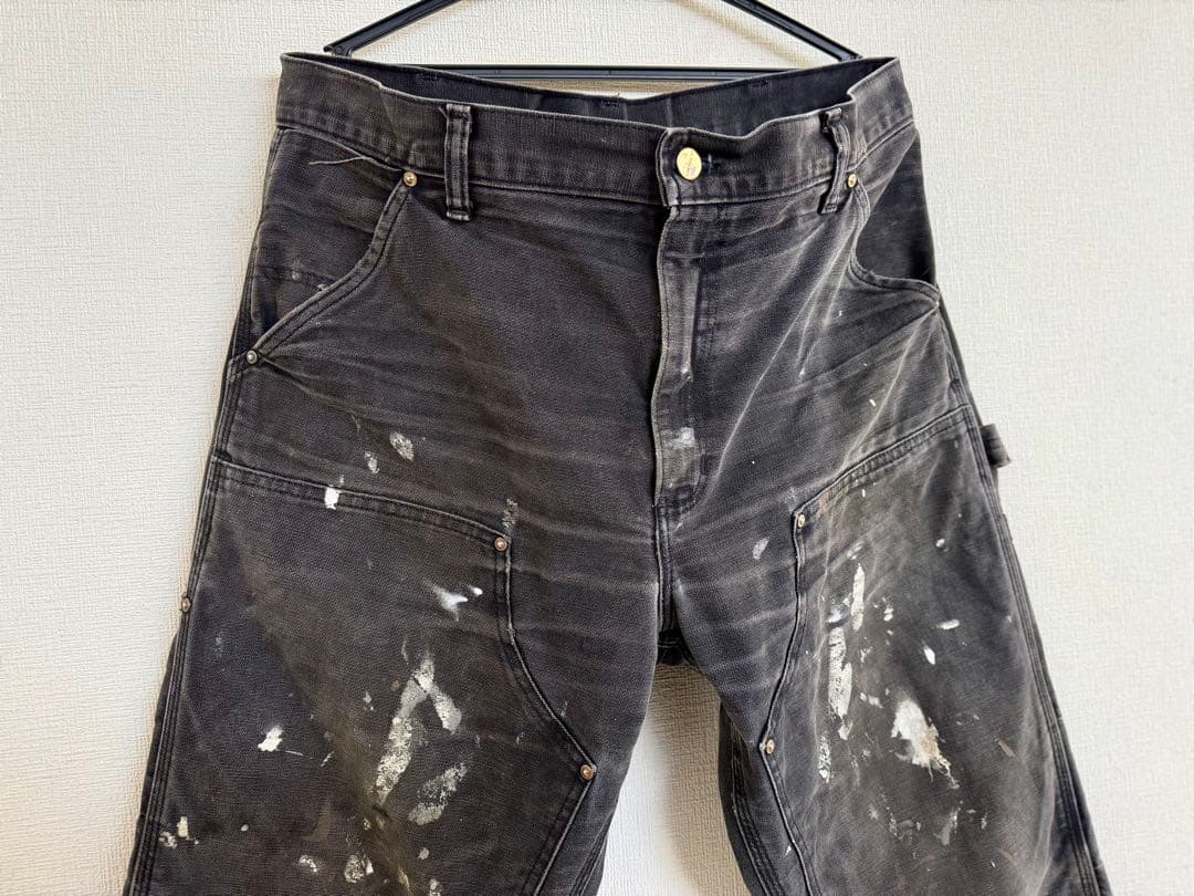 幻 80s 星タグ 34X30 W34 カーハート ダブルニー パンツ ブラック