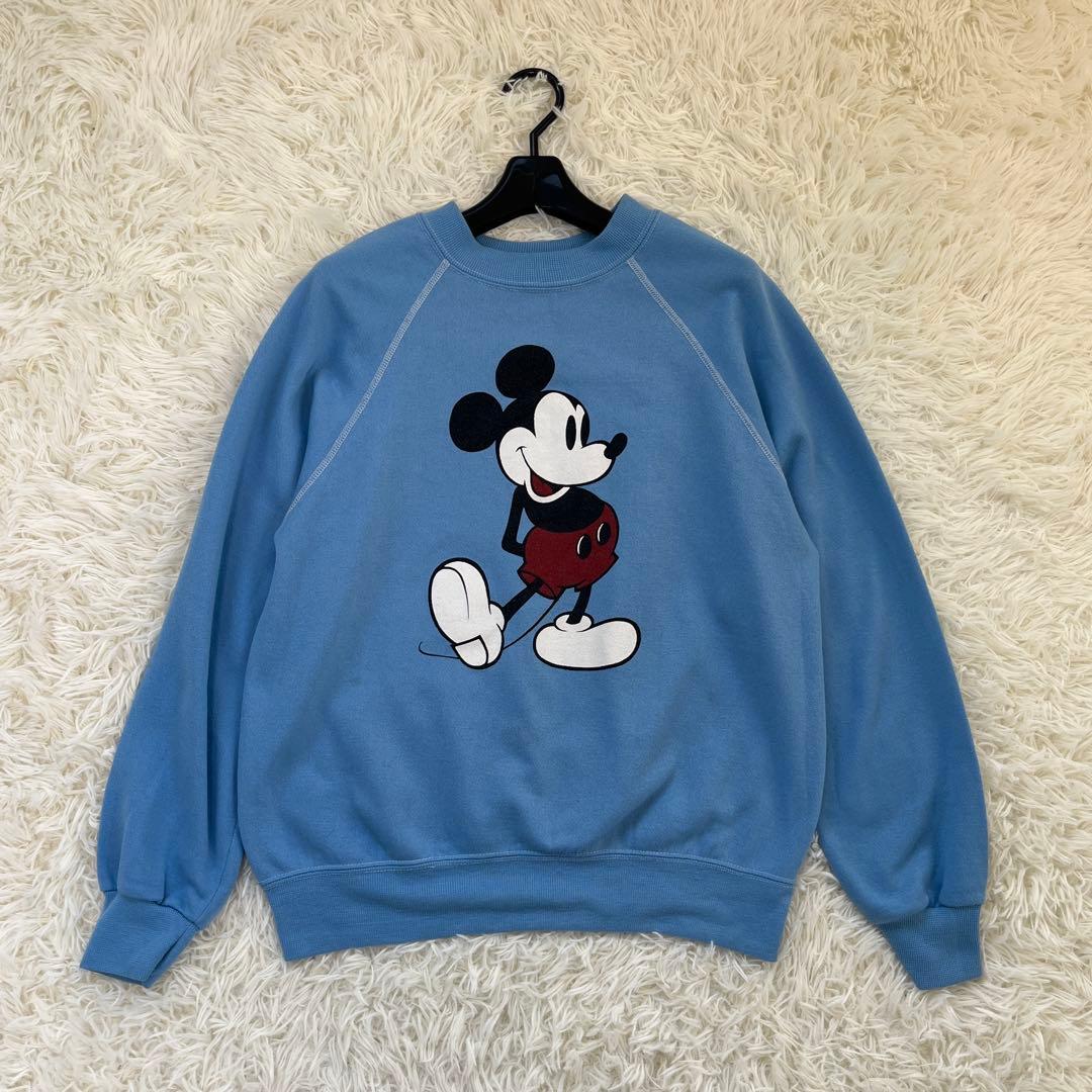 70's USA製 ビンテージ 白足 ミッキー スエット XL 水色