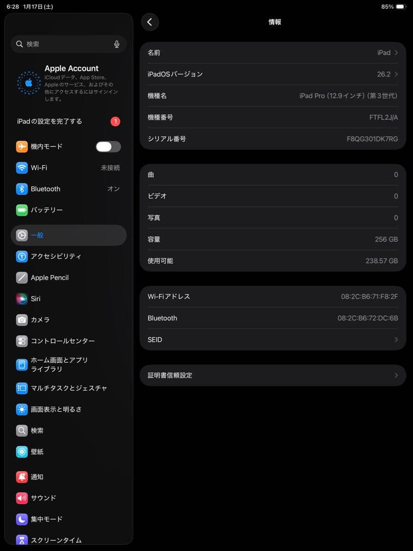 Apple iPad Pro 12.9inch (第3世代) スペースグレー